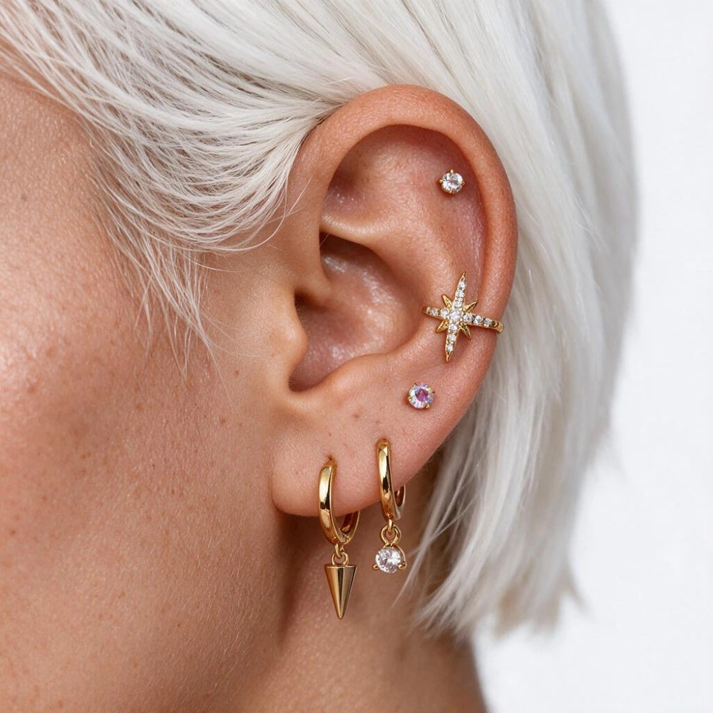Titanium Lucia Multisize White CZ Push Pin Stud - Rose Gold