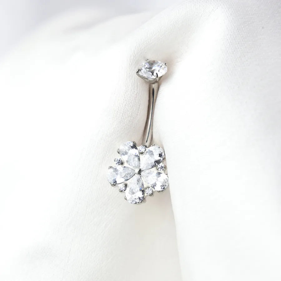 Titanium Dainty Crystal Flower Belly Button Ring