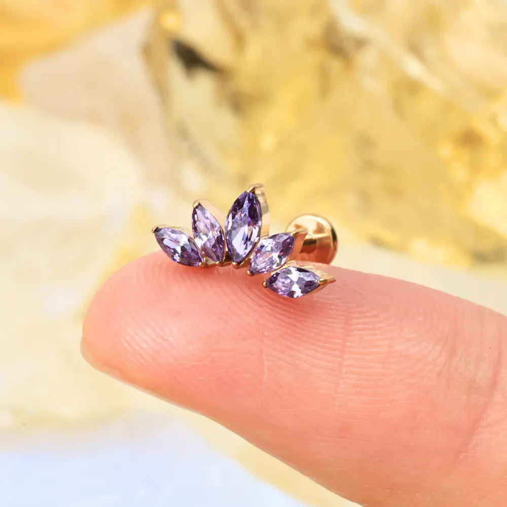 Titanium Aphrodite Amethyst Crown Push Pin Flat Back Stud
