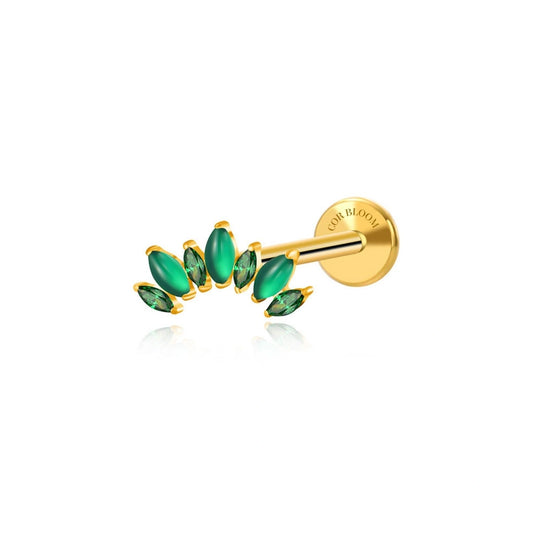 Titanium 7-Petal Green Jade Crown Flat Back Stud