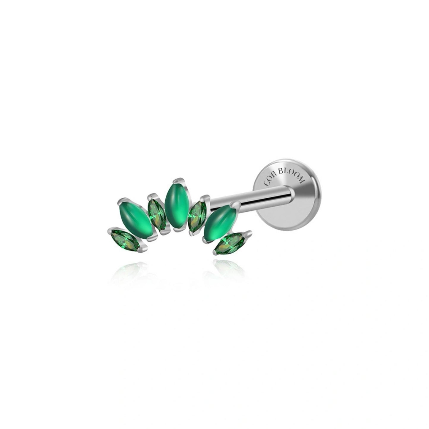 Titanium 7-Petal Green Jade Crown Flat Back Stud