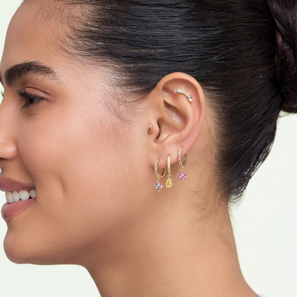 Avra Amethyst Four-Leaf Clover Pave Hoops