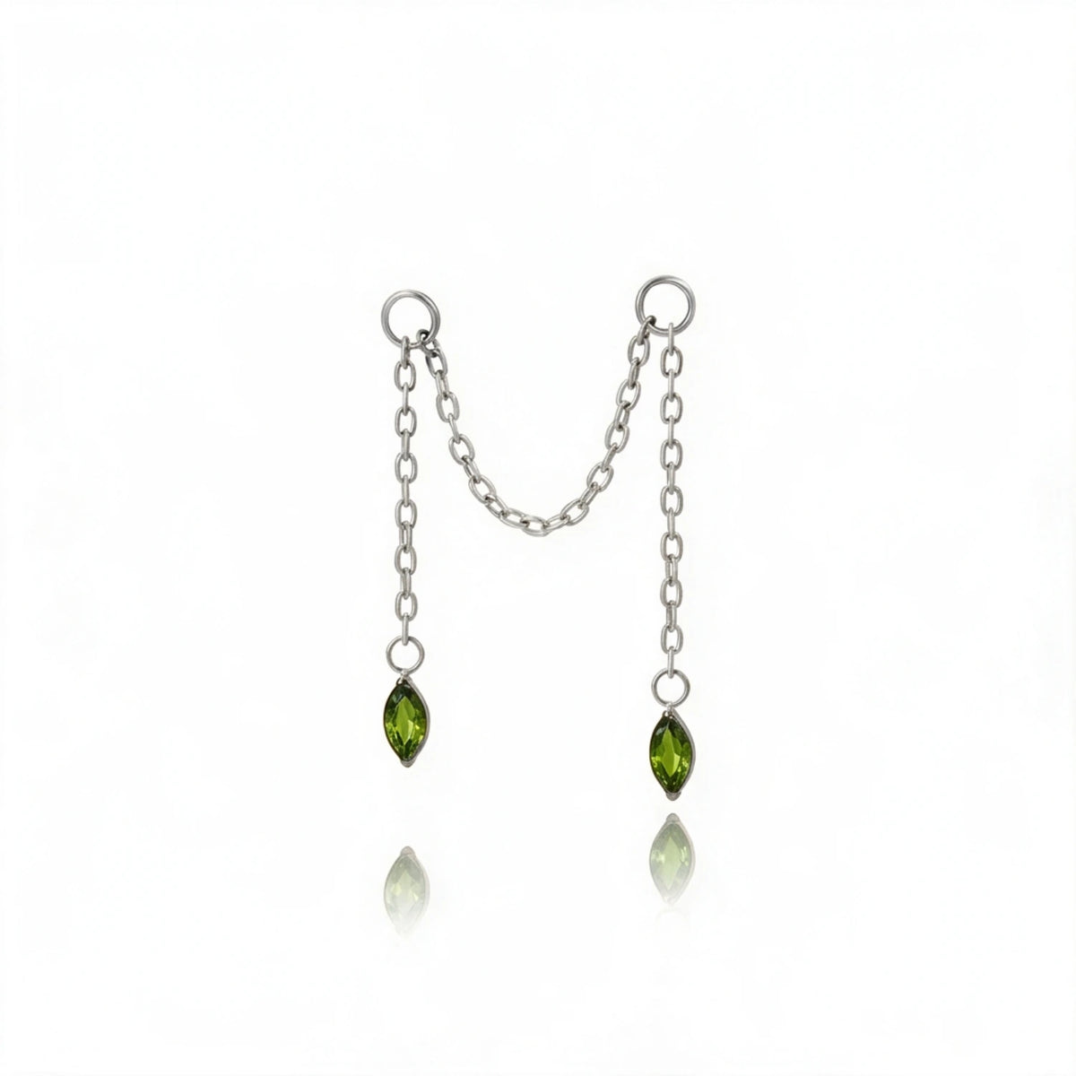 Titanium Holly Duo Marquise Cartilage Chain - Peridot