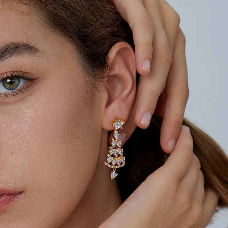 Diamond Christmas Tree Drop Earrings