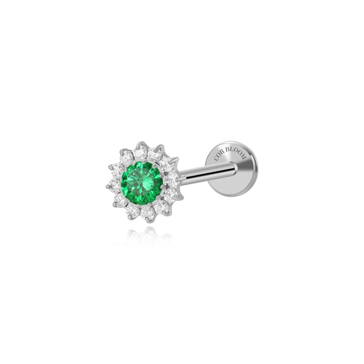 Titanium Green Emerald Sunflower Flat Back Stud