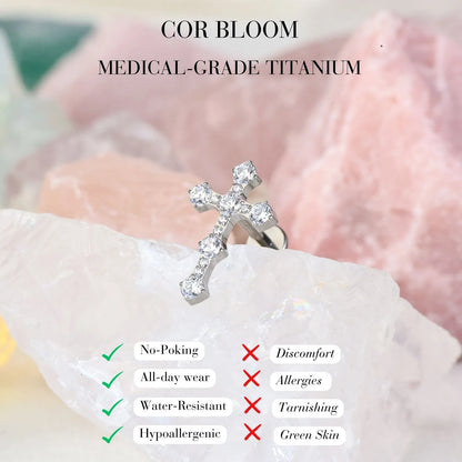 Titanium Latin Crystal Cross Flat Back Stud