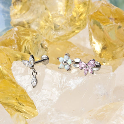 Titanium Daphne Pink Ribbon Bow Flat Back Stud