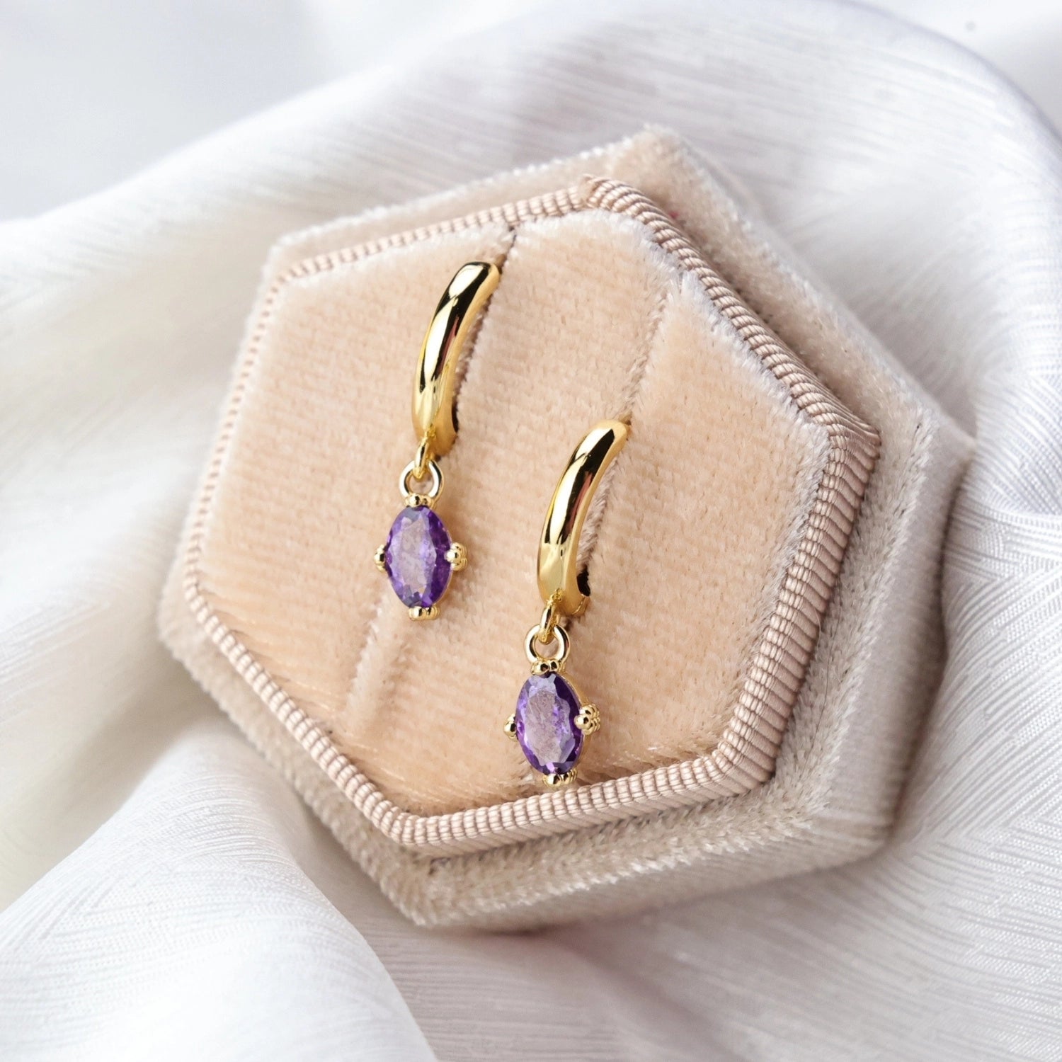 Aleia Amethyst Oval Stone Hoop Earrings