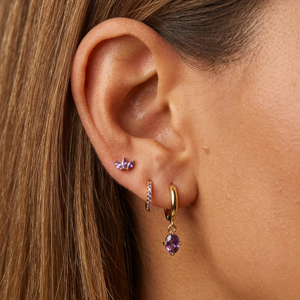 Aleia Amethyst Oval Stone Hoop Earrings
