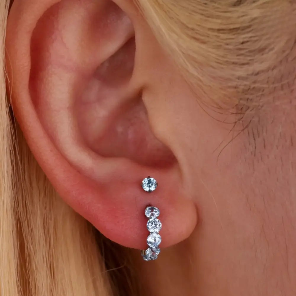 Titanium Multisize White Crystal Stud