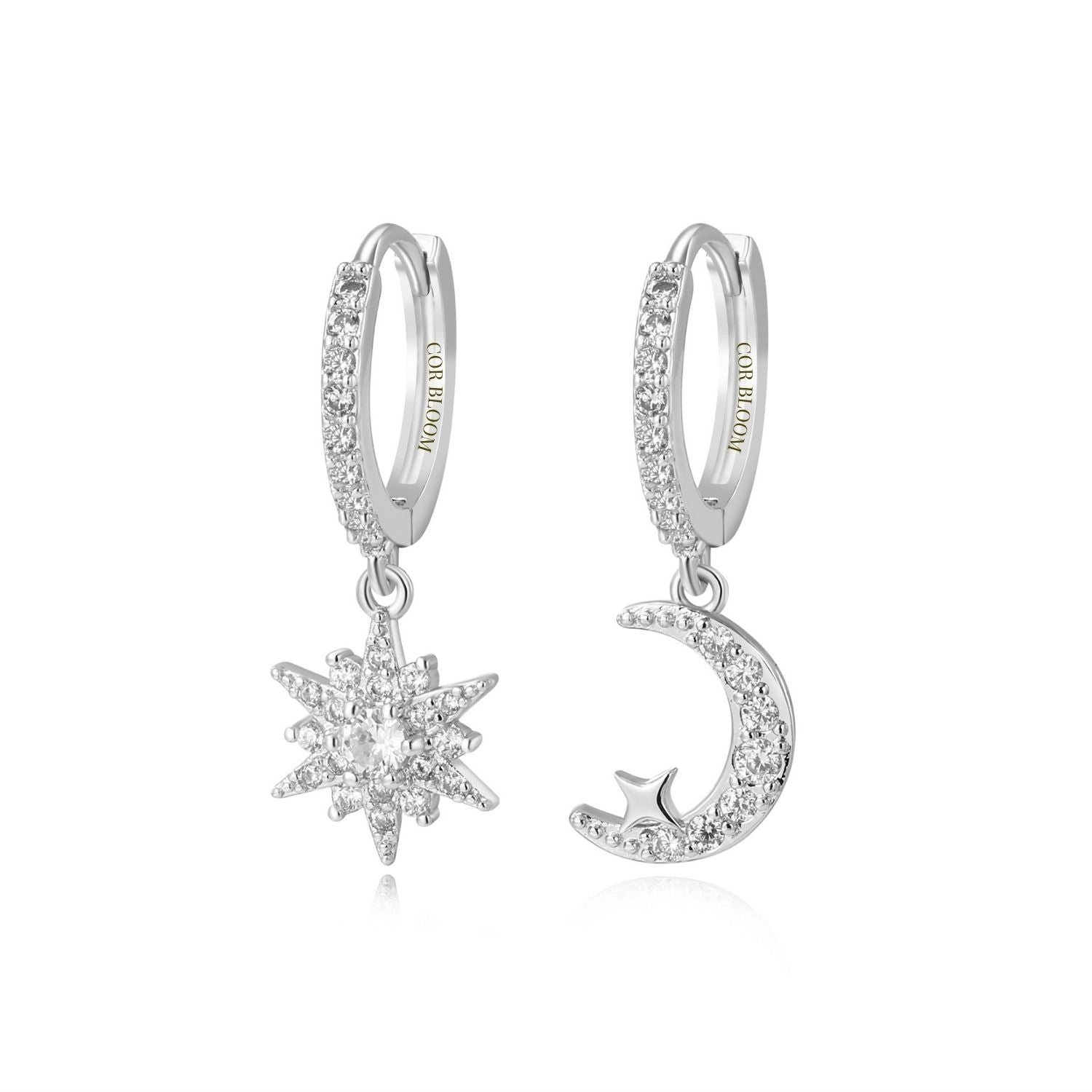 Estelle Crescent Moon & Guiding Star Hoop Earrings - Crystal