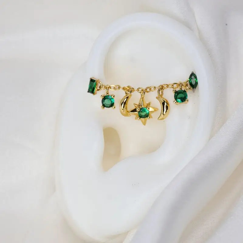 Iyla Green Emerald Guiding Star & Crescent Moon Chain Attachment