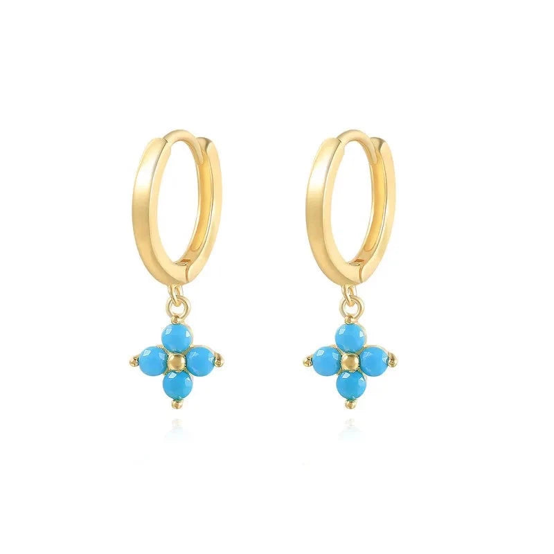 Turquoise Four-Clover Hoop Earrings