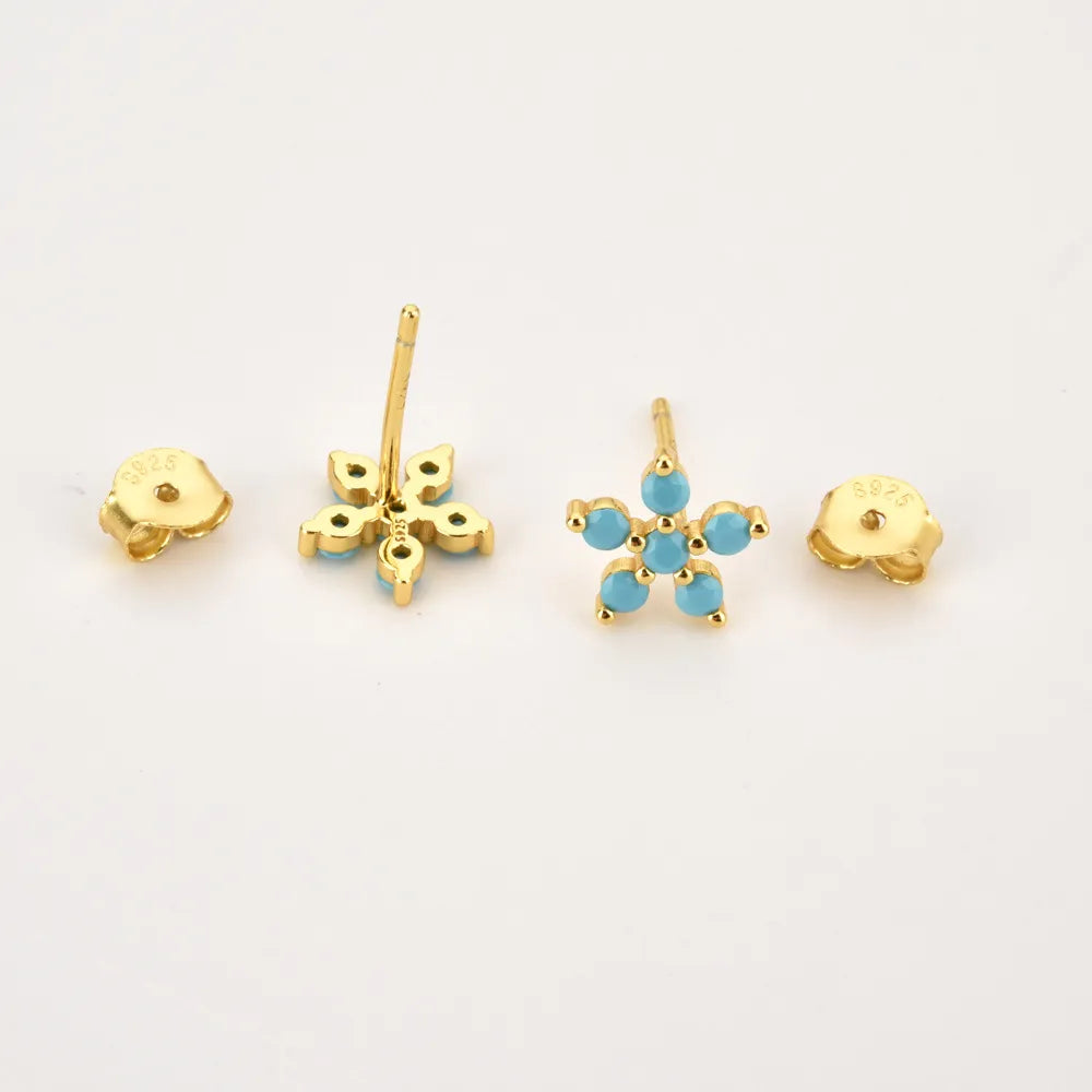 Six Stone Turquoise Flower Stud Earrings