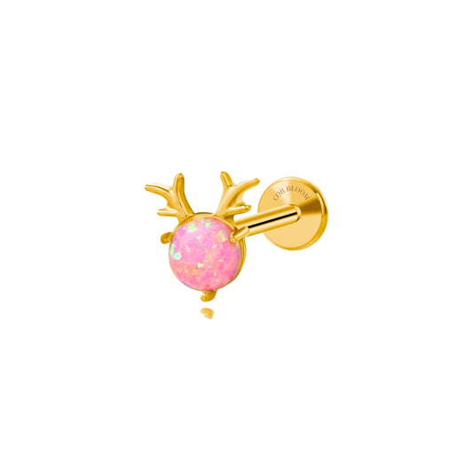 Titanium Pink Opal Reindeer Piercing Earring