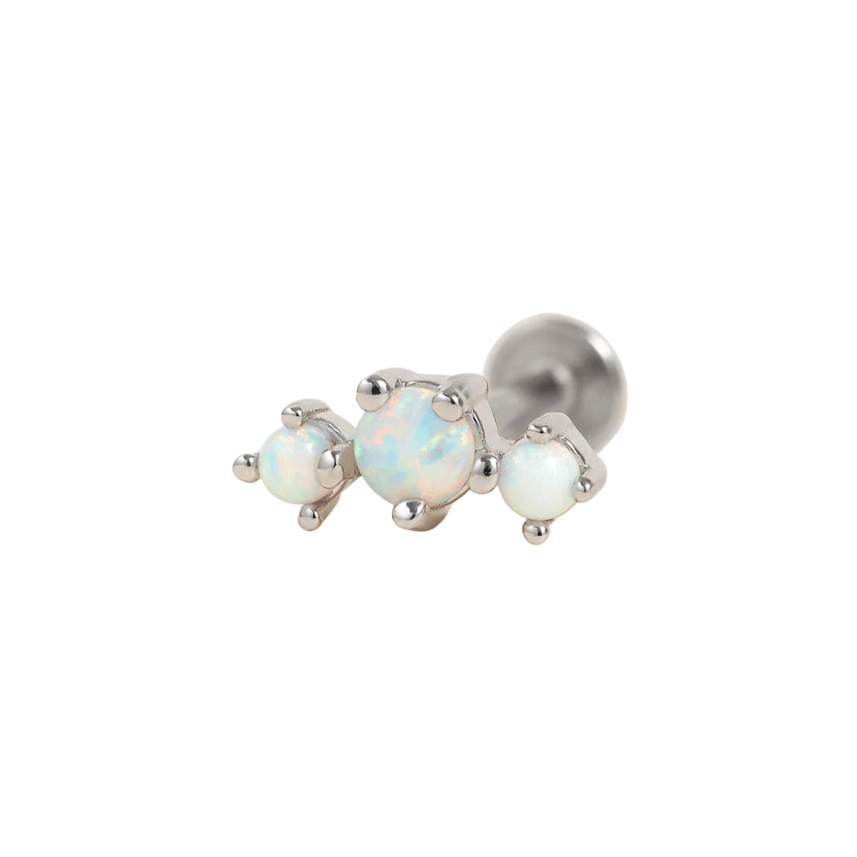 CURVED TRIPLE WHITE OPAL PRONG PIERCING STUD (18G)
