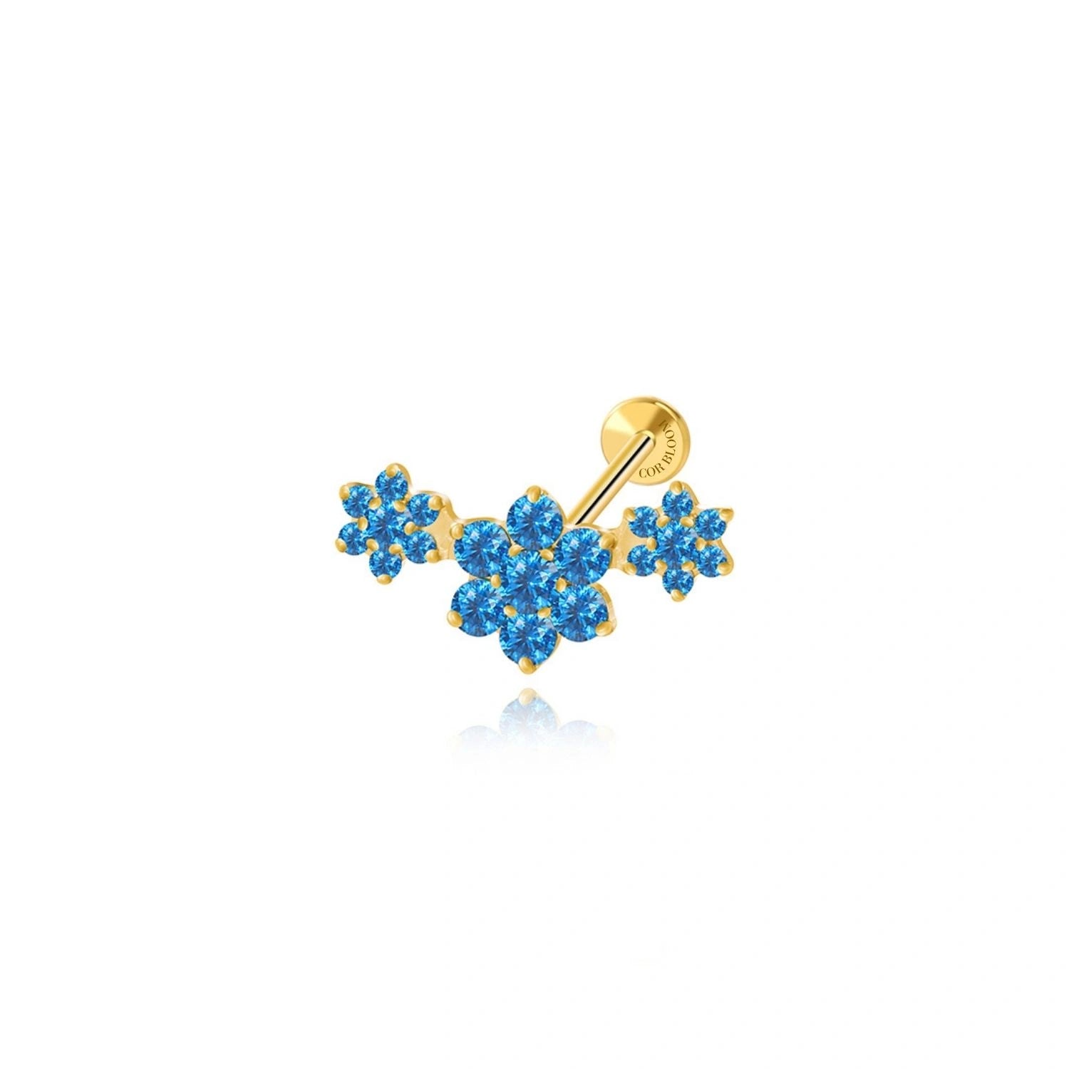 Titanium Blue Sapphire Trio Blooming Flower Stud