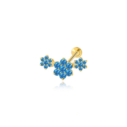 Titanium Blue Sapphire Trio Blooming Flower Stud