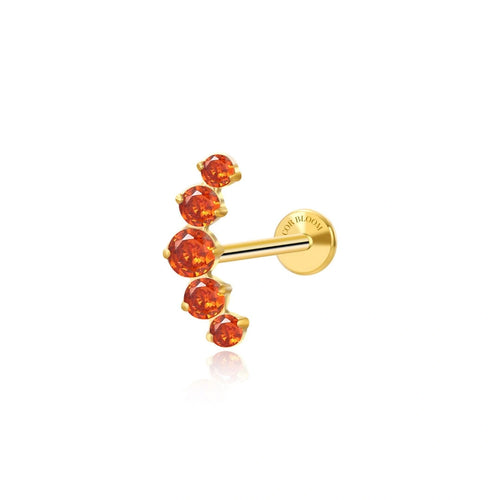 Titanium Five Orange Red Gemstone Cluster Flat Back Stud