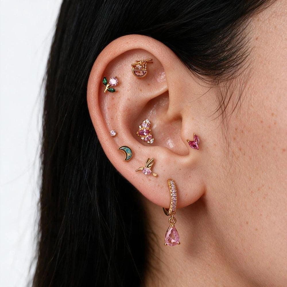 Titanium Gracelyn Pink Spring Flower Flat Back Stud