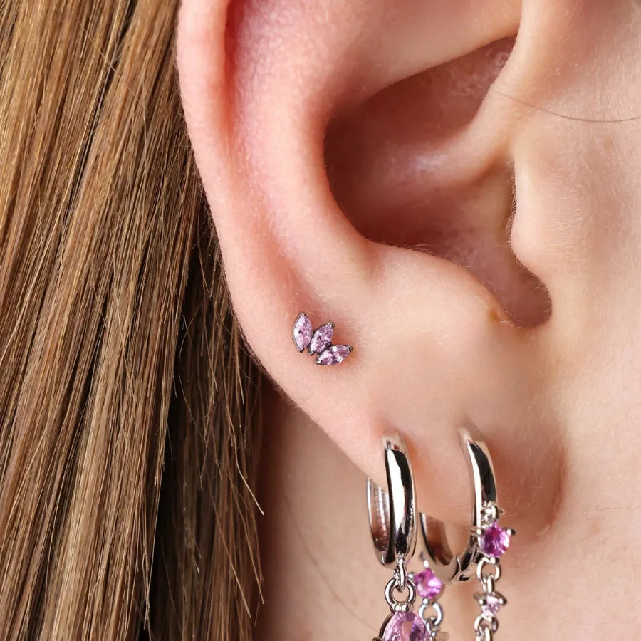 Titanium Dafni Mini Three-Petal Stud - Pink