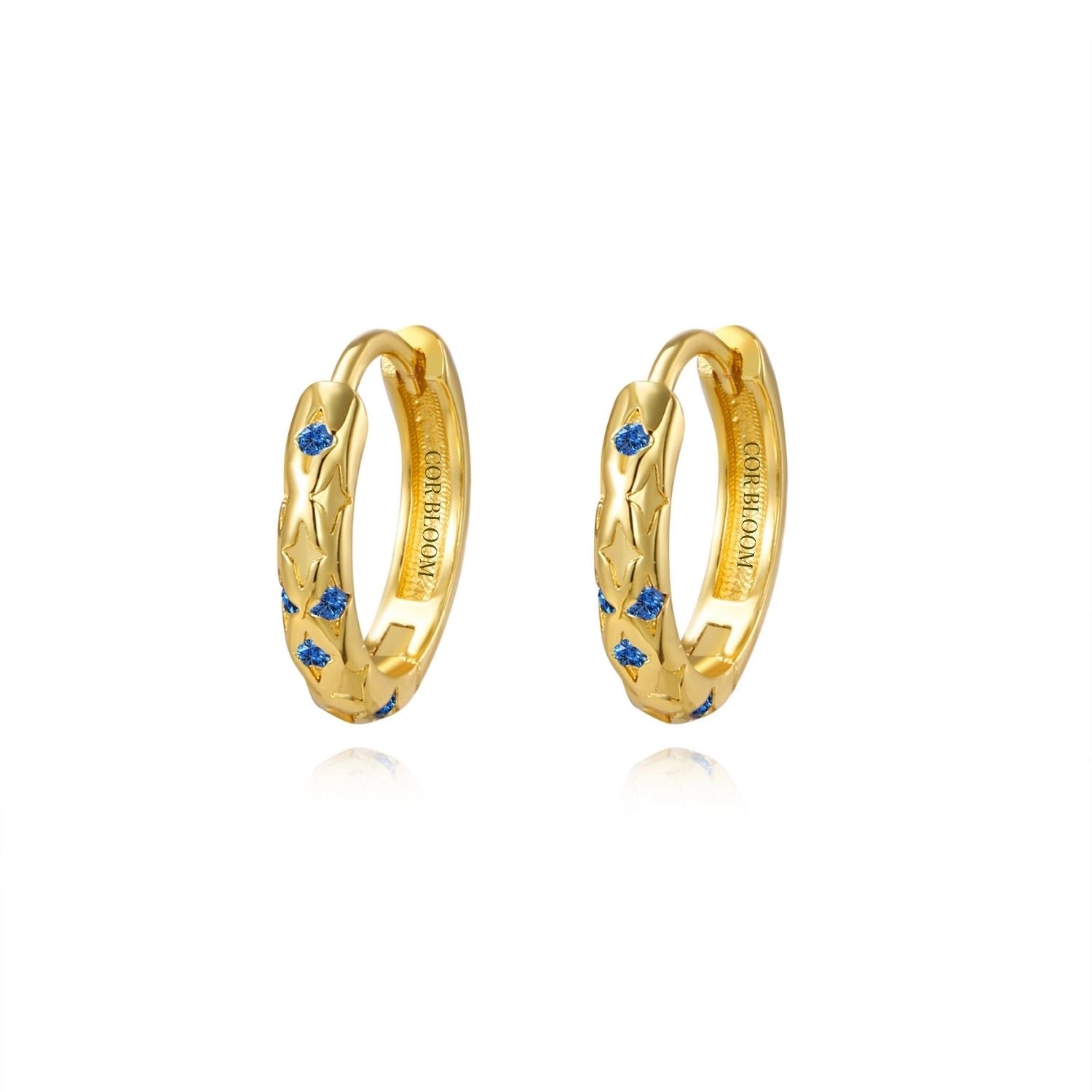 Classic Star Huggie Earrings - Blue Sapphire