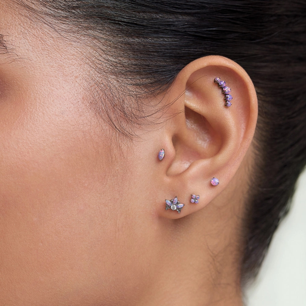Titanium Daphne Violet Flame Opal Five Stone Cluster Flat Back Stud