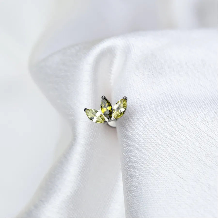 Titanium Kratos 3-Petal Peridot Flat Back Stud - Good Luck