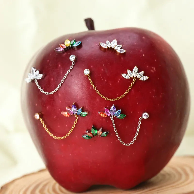 Titanium Aphrodite Red & Green Crown Push Pin Flat Back Stud - Fiesta