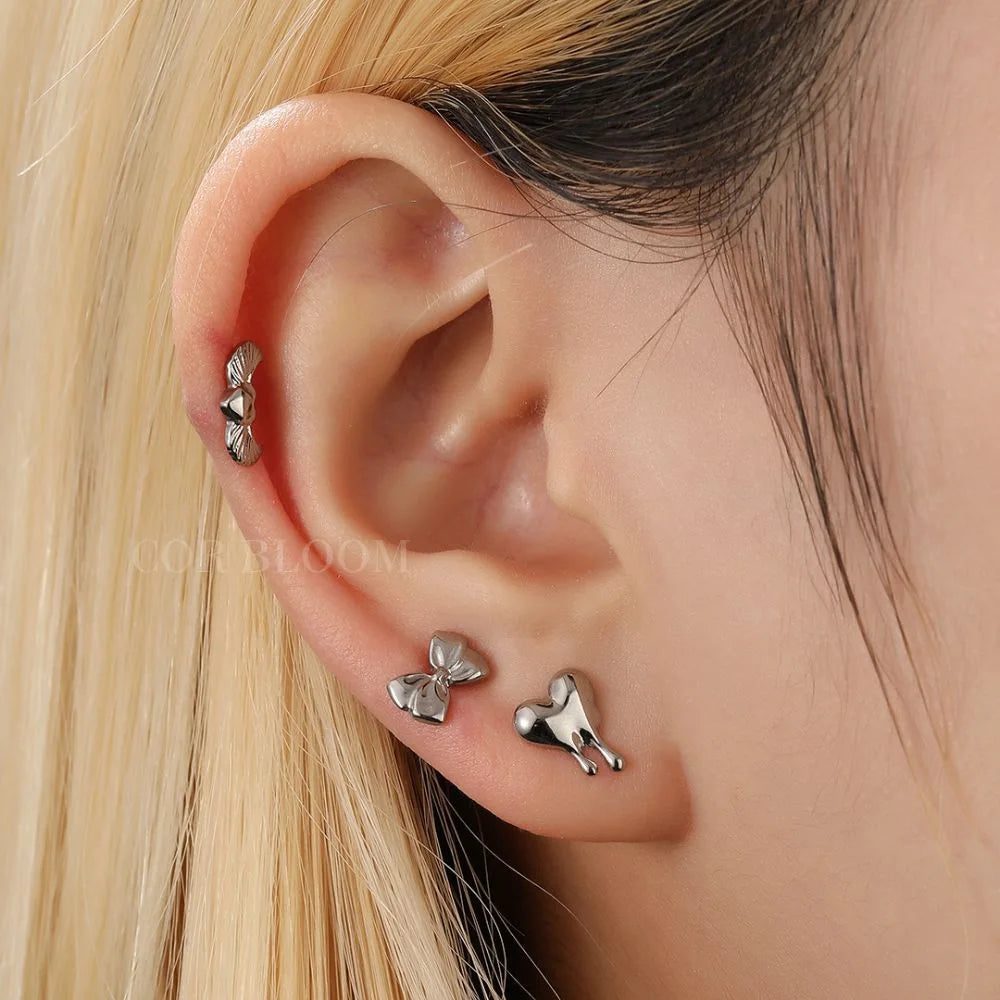 Titanium Dripping Heart Flat Back Stud