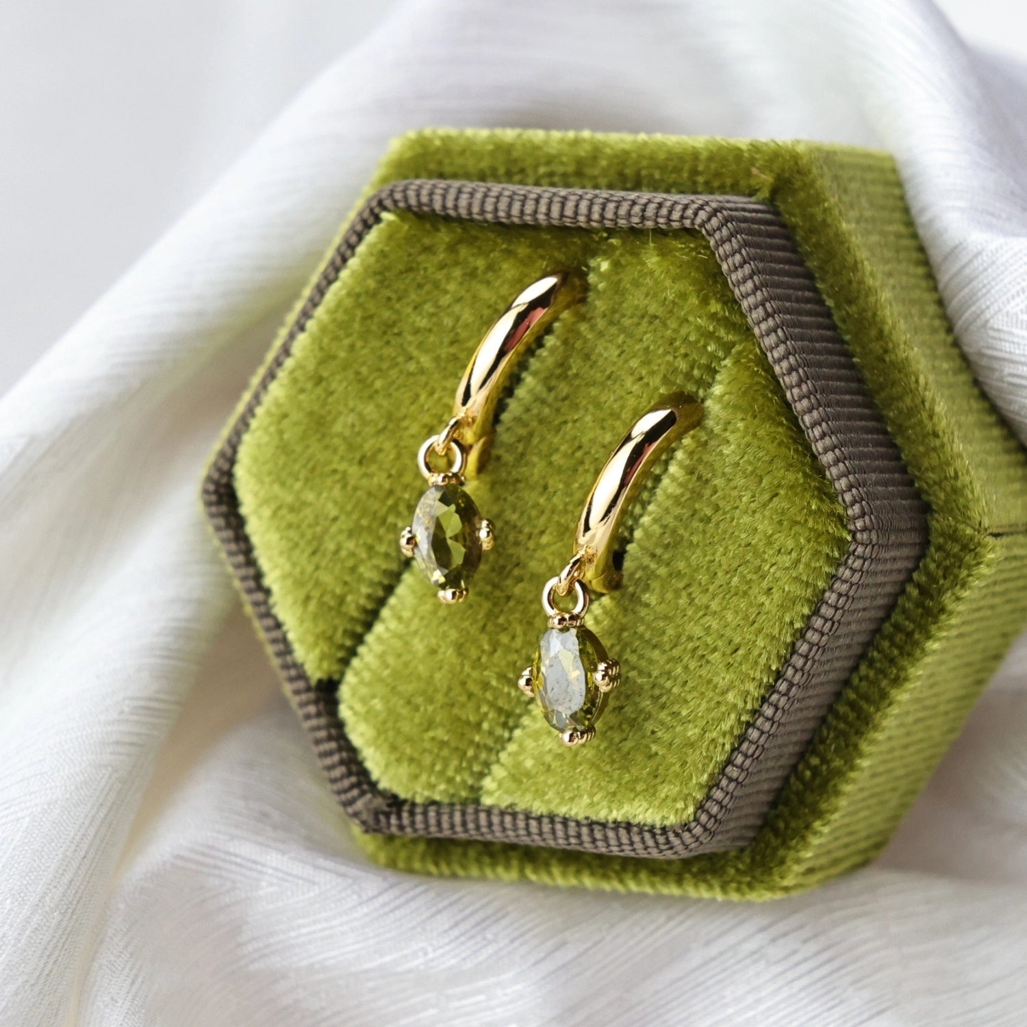 Aleia Peridot Oval Stone Hoop Earrings