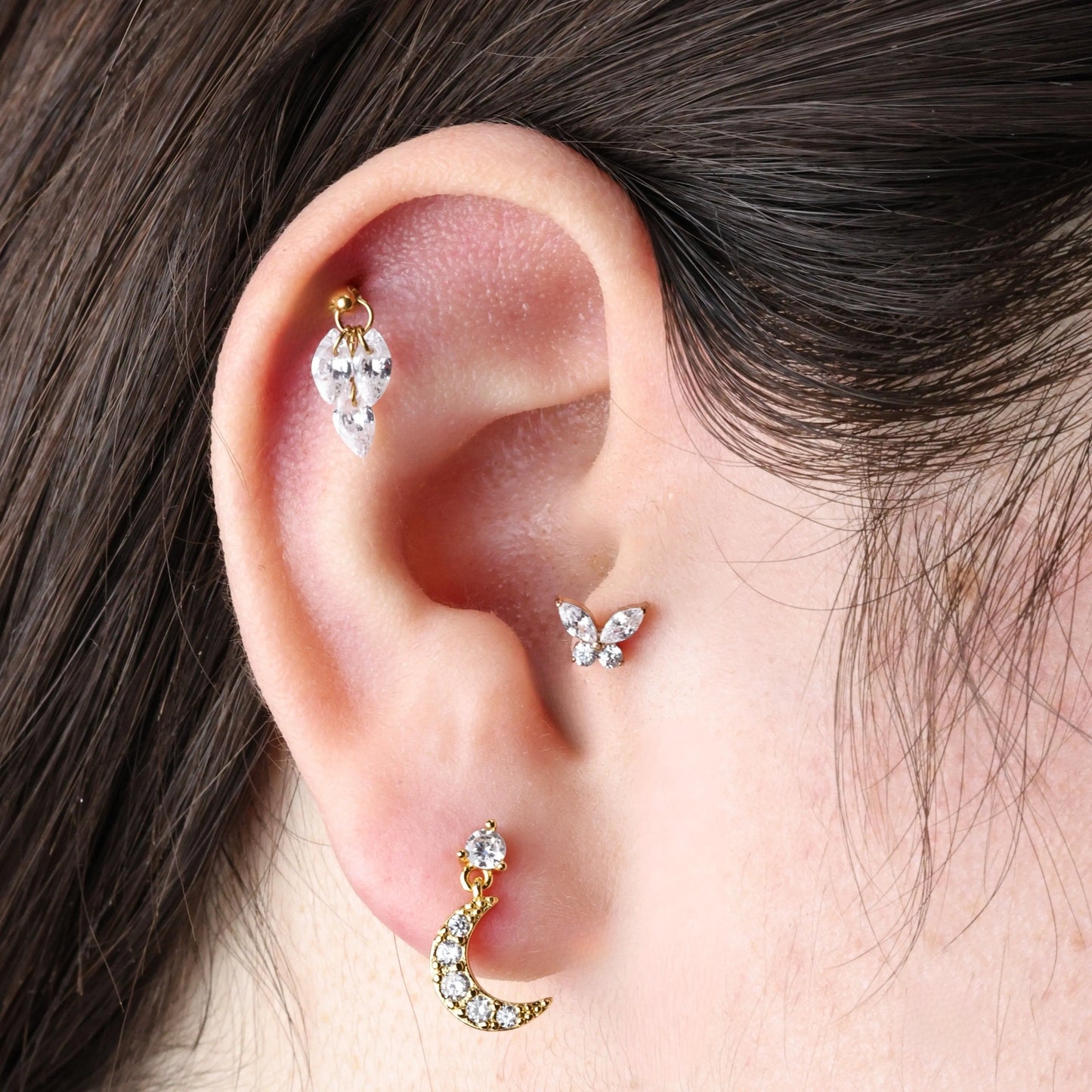 Titanium Floating Diamond Plume Flat Back Earring | Vertical Helix Stud