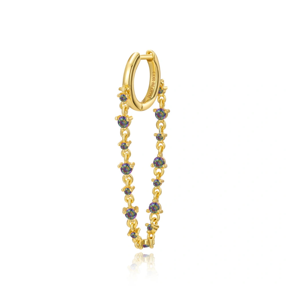 Livia Dark Iridescent Dangling Chain Hoop Earring