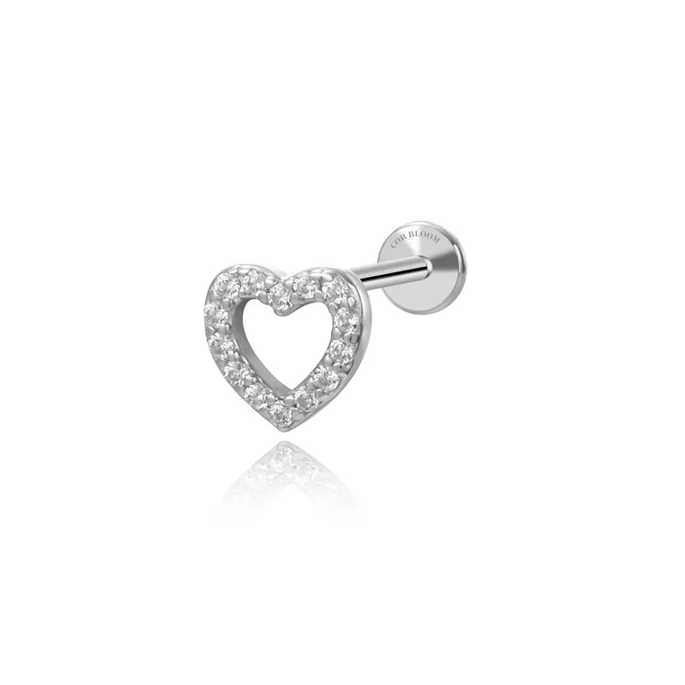 Titanium Pavé Heart Flat Back Piercing Stud