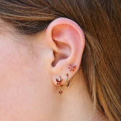 Titanium Daphne Red Garnet Ribbon Bow Flat Back Stud
