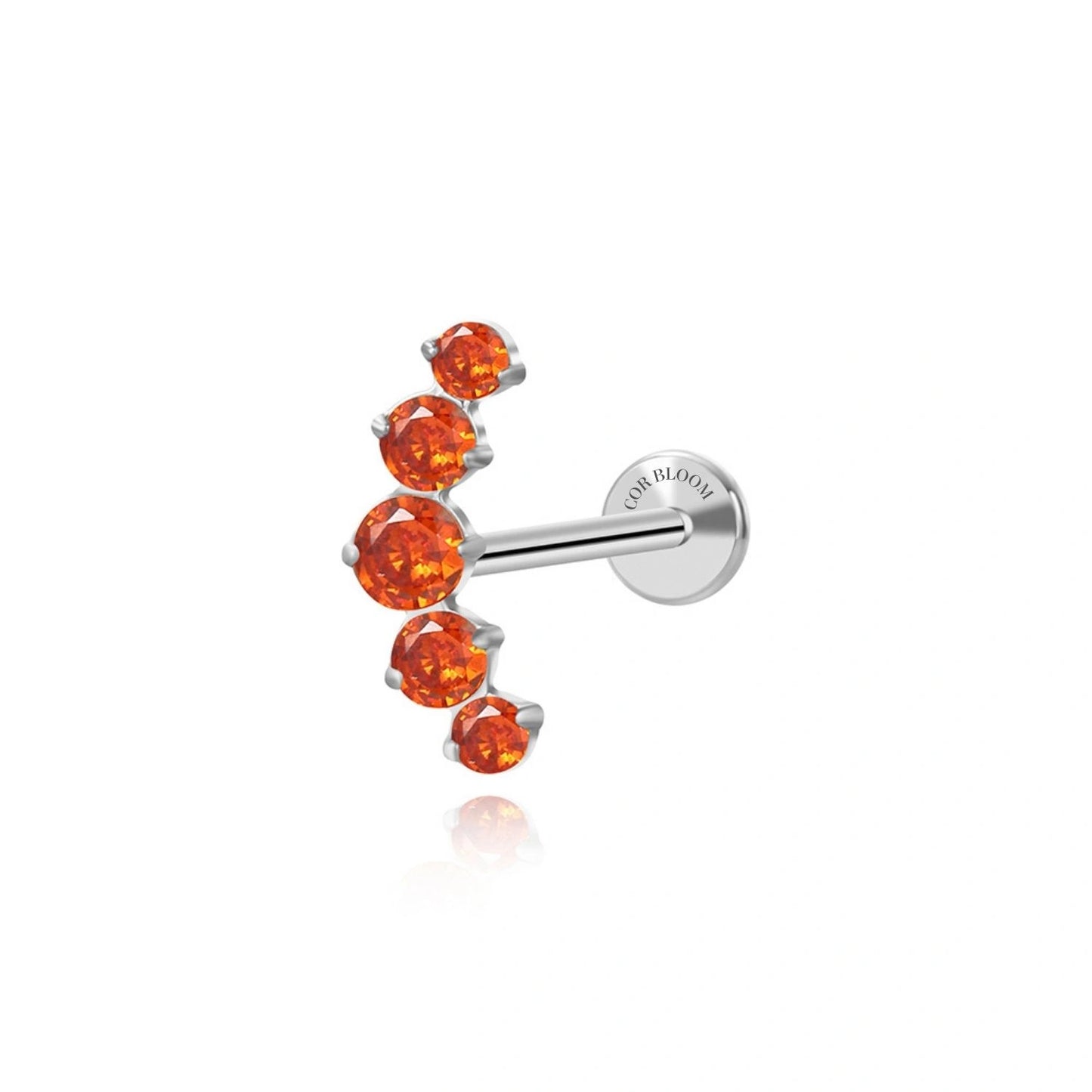 Titanium Five Orange Red Gemstone Cluster Flat Back Stud