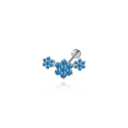 Titanium Blue Sapphire Trio Blooming Flower Stud