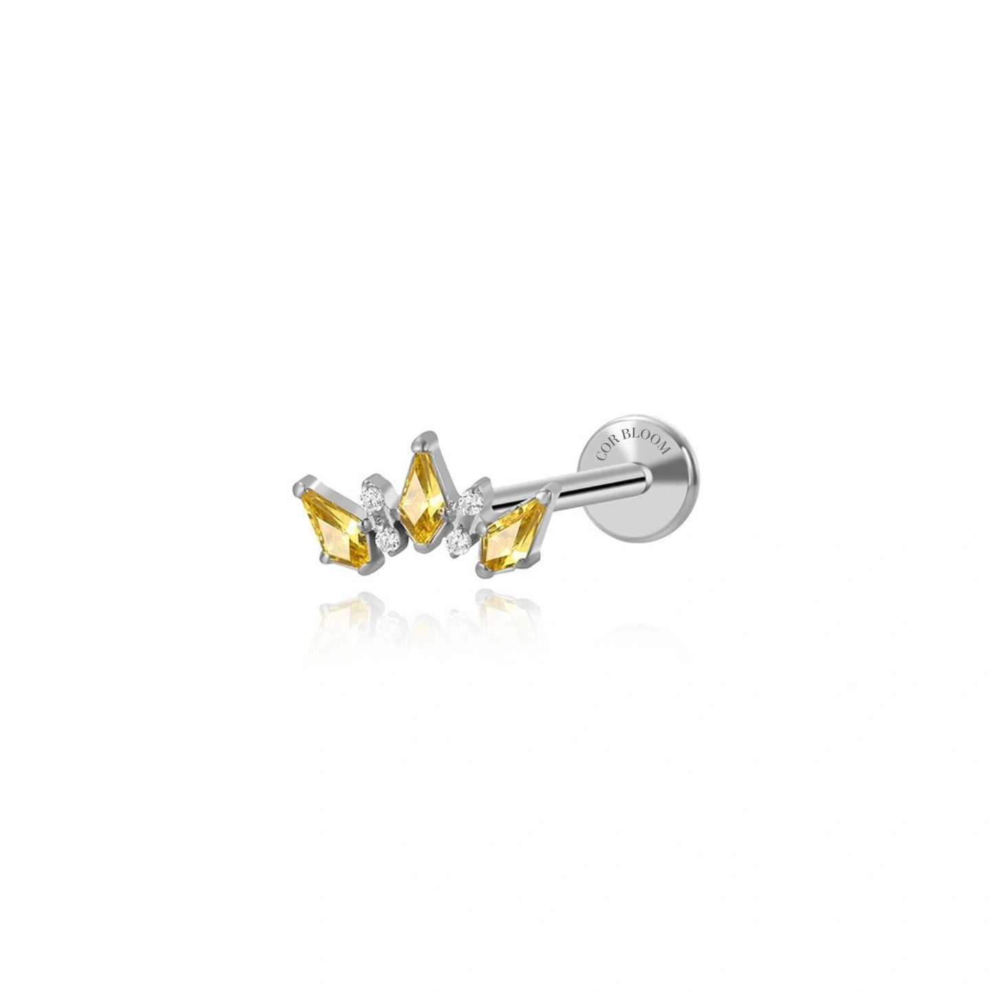 Titanium Sage Yellow Topaz Golden Crown Flat Back Stud