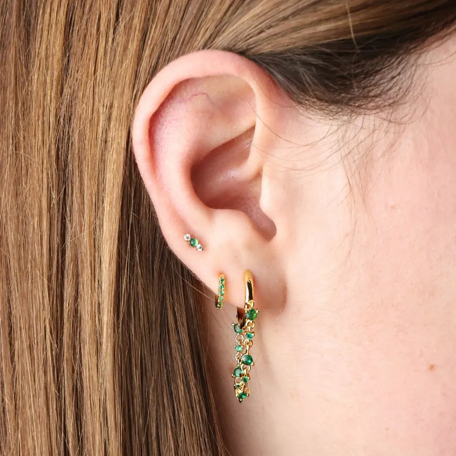 Titanium Mini Lyra Flat Back Stud - Green Jade