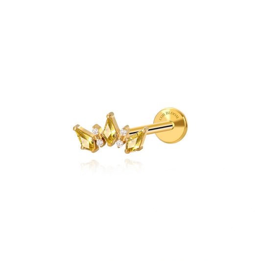 Titanium Sage Yellow Topaz Golden Crown Flat Back Stud