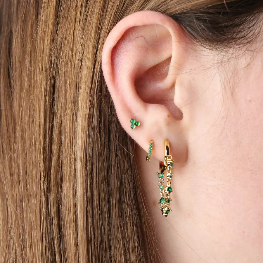 Titanium Athina Mini Triangle Stud - Green Agate