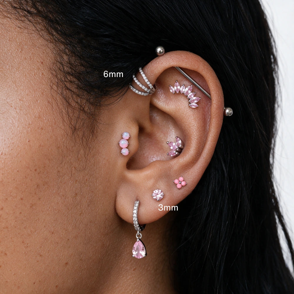 Titanium Elpis Pink Opal Trinity Cluster Flat Back Stud