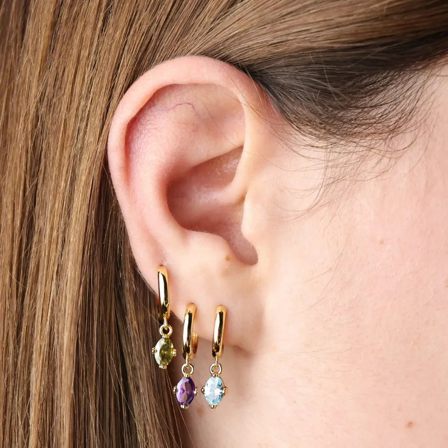 Aleia Aquamarine Oval Stone Hoop Earrings