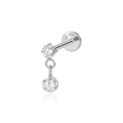 Titanium Duo Dangling Crystal Flat Back Stud