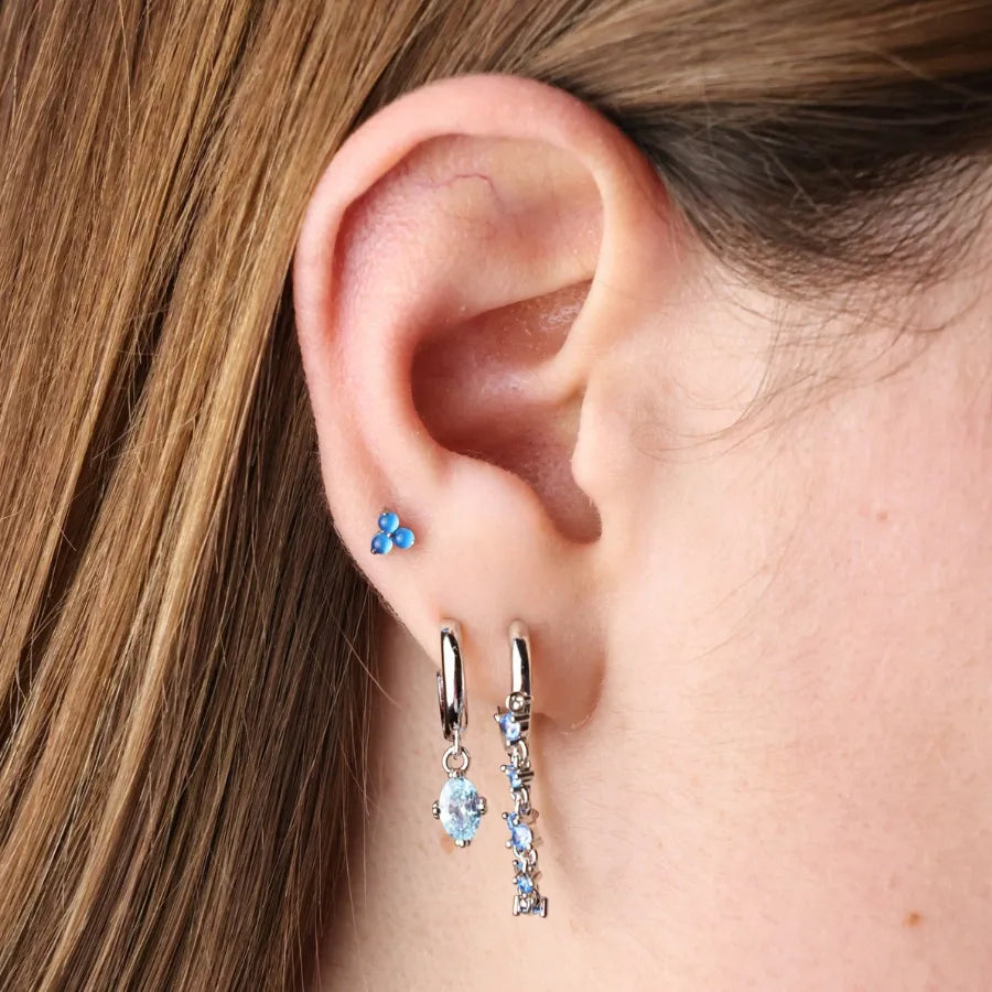 Titanium Mini Lyra Flat Back Stud - Blue Agate