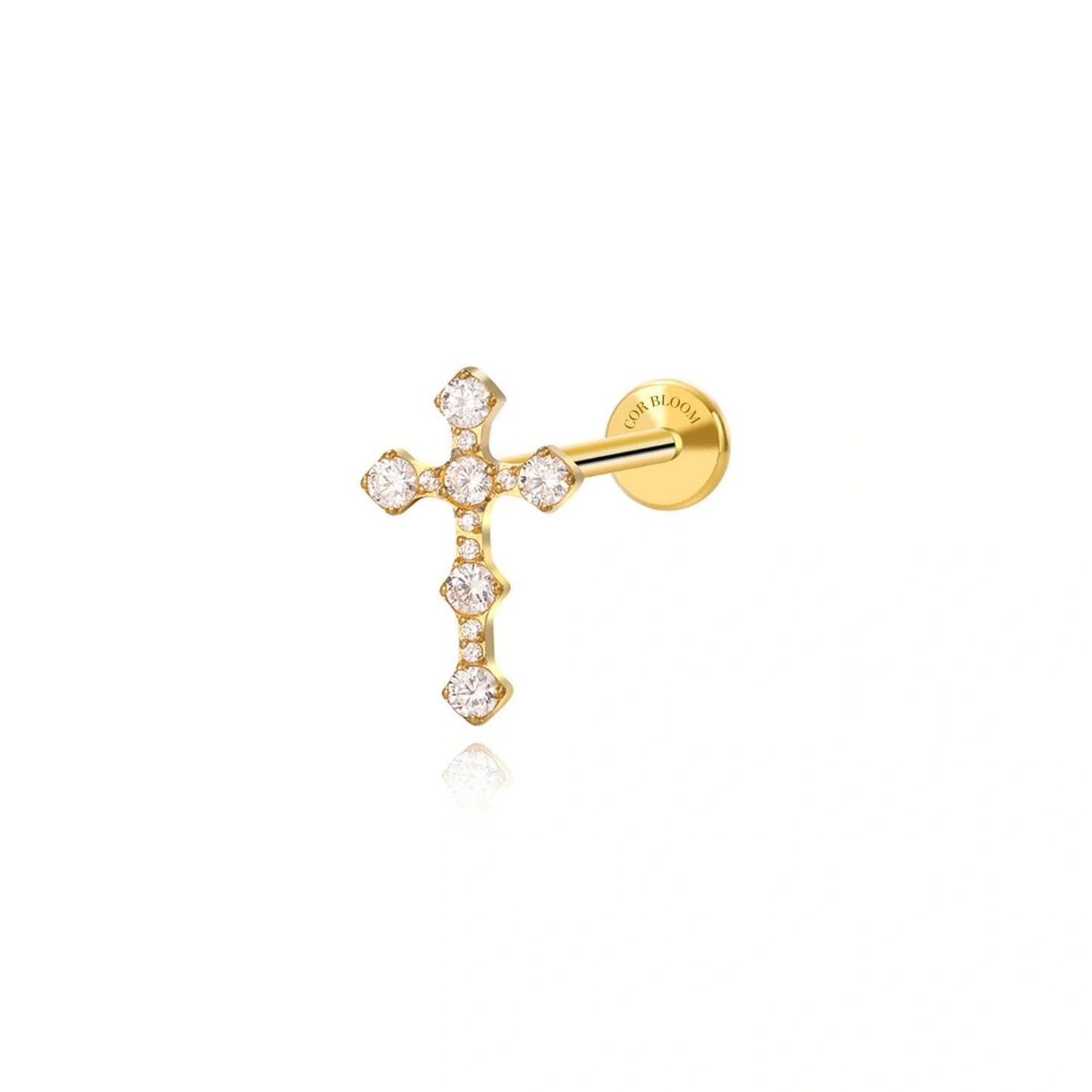 Titanium Latin Crystal Cross Flat Back Stud