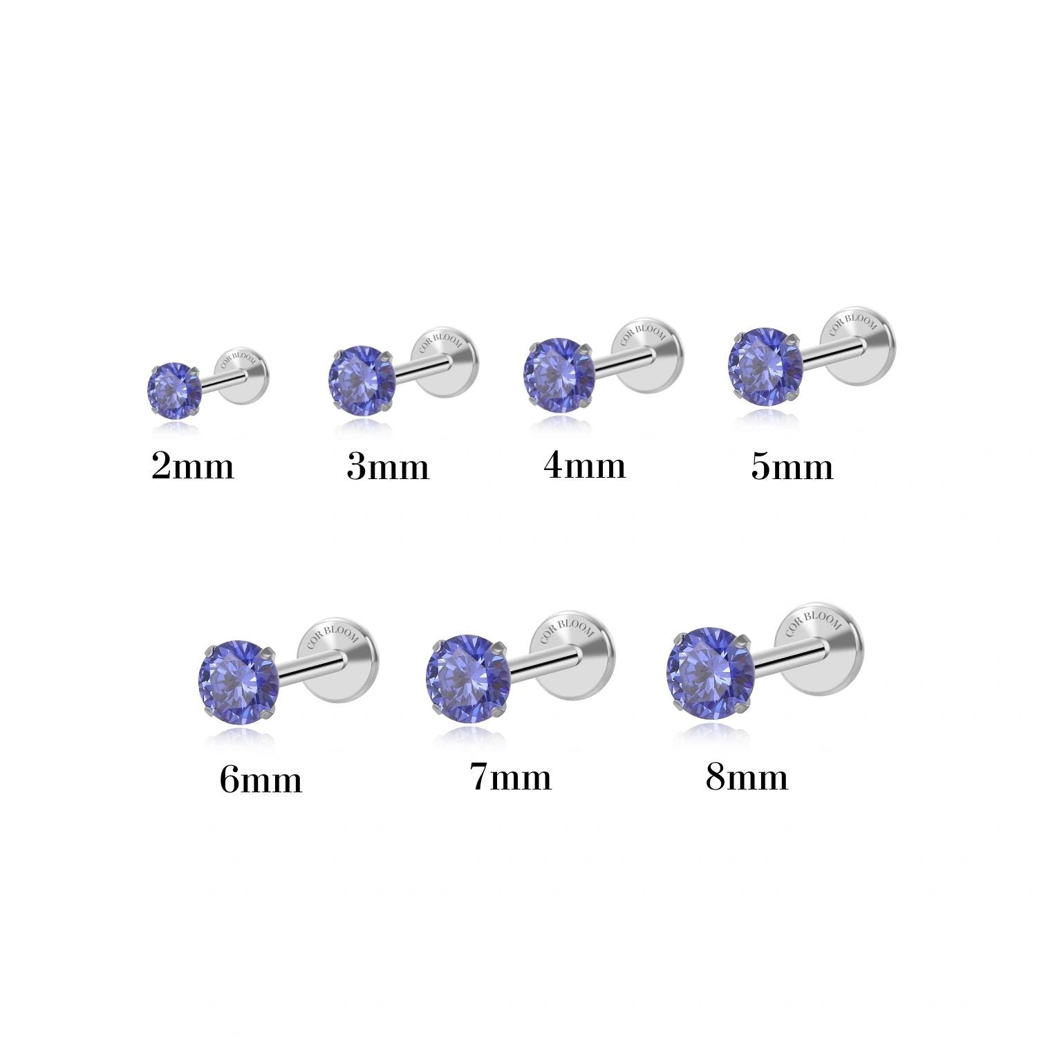 Titanium Multisize Tanzanite Stone Stud (Push Pin)