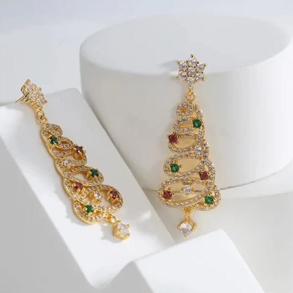 Festive Christmas Tree Drop Earrings