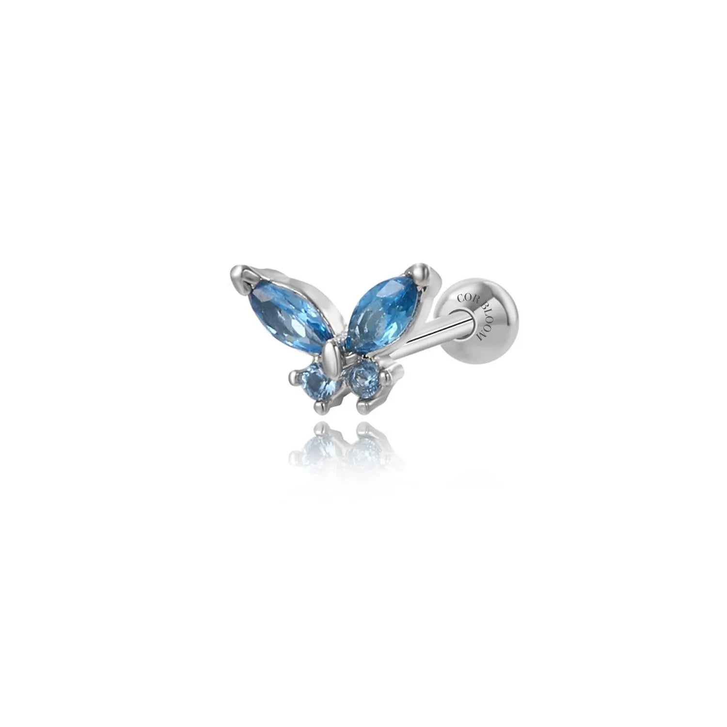 Small Blue Sapphire Butterlfy Screw Back Stud Earring