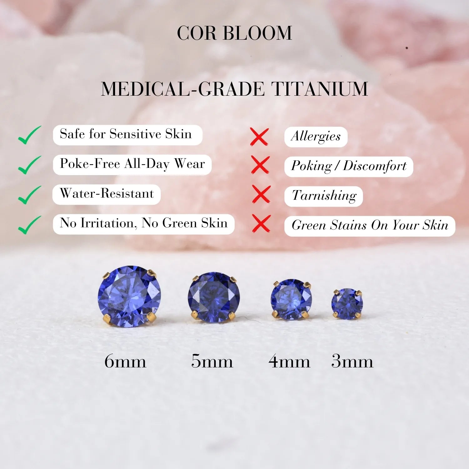 Titanium Multisize Tanzanite Stone Stud (Push Pin)